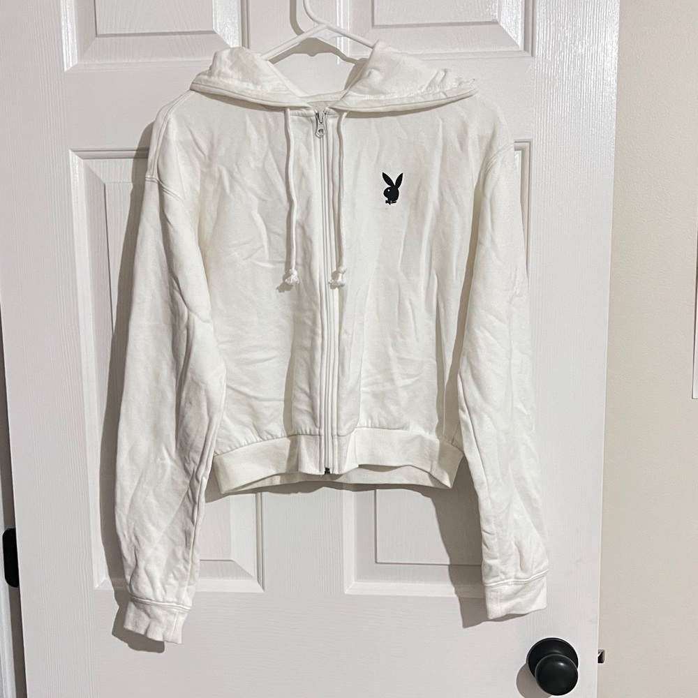 playboy by pacsun cropped white zip up